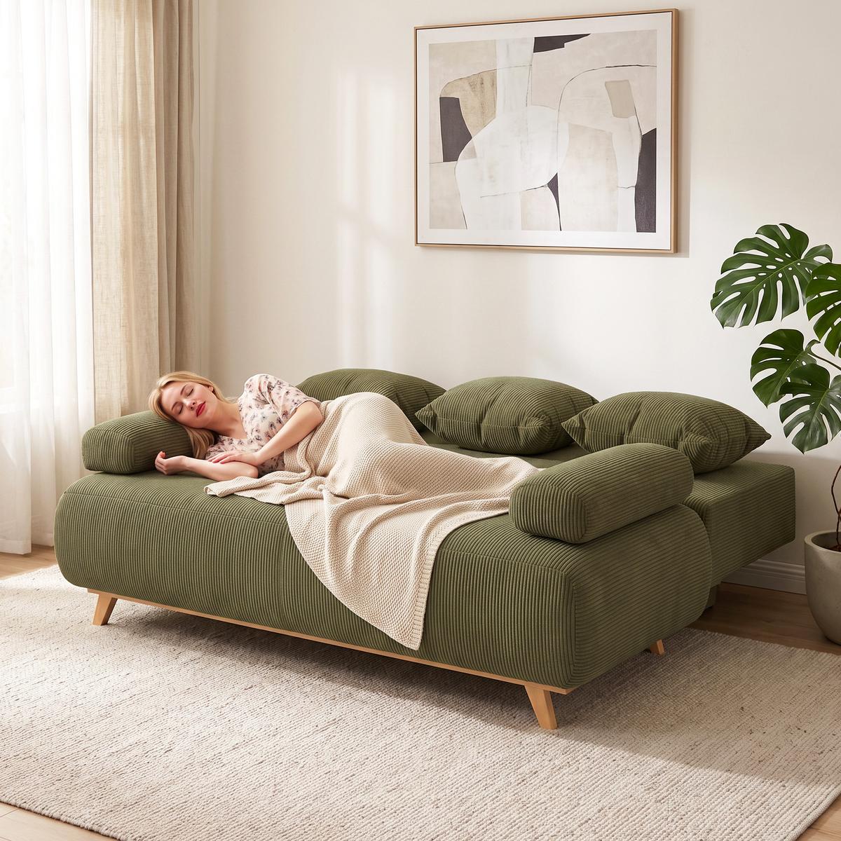 SCHLAFSOFA Cord Dunkelgrün - Dunkelgrün, Kunststoff/Textil (100/84/188cm) - HOMCOM