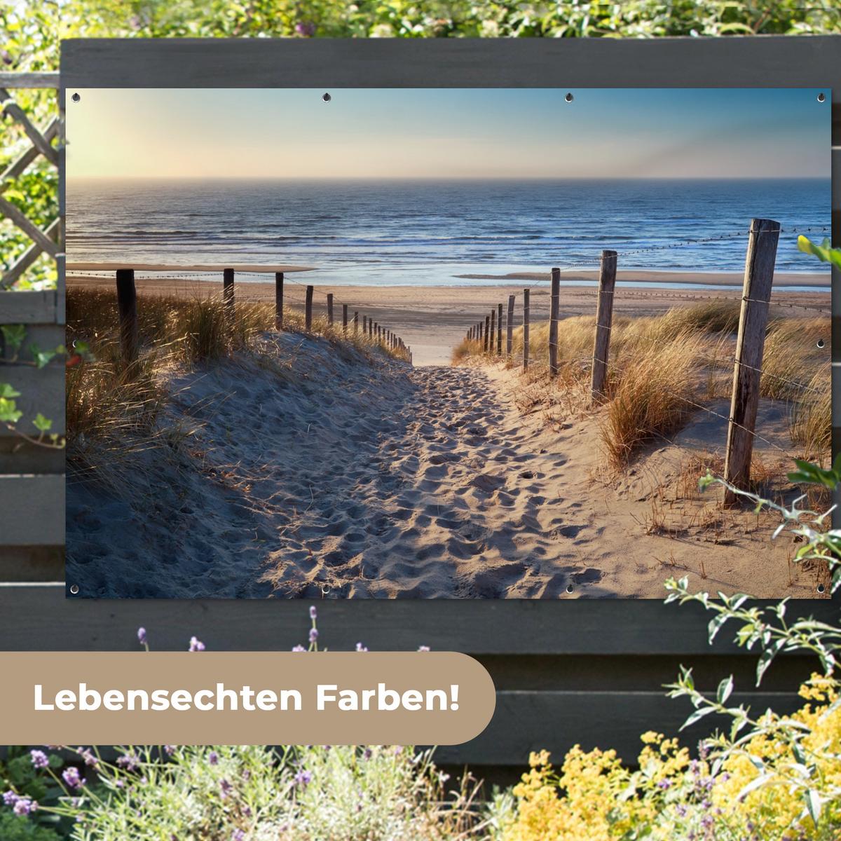 GARTENPOSTER Strand - Meer - Niederlande - Dünen - Sonne Poster für draußen 180x120 cm - Sandfarben, Kunststoff (180/120/0.2cm) - OnlyWow