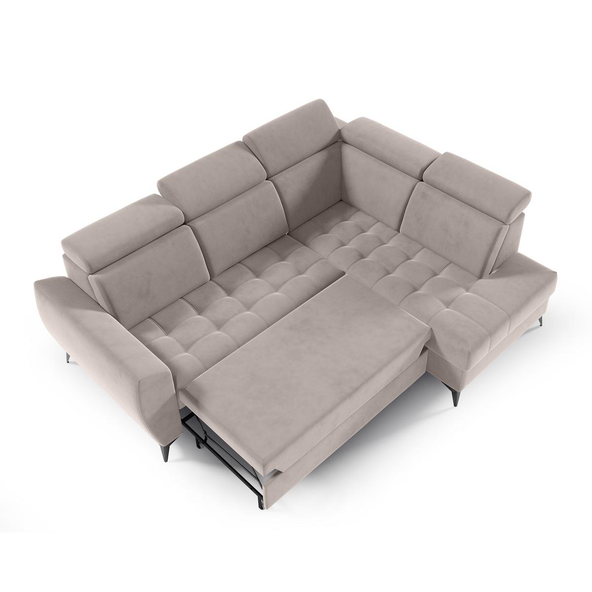 ECKSCHLAFSOFA Aurora II mit verstellbare Kopfstützen, Beige, rechts - Beige/Schwarz, Textil (266/204cm) - Beautysofa