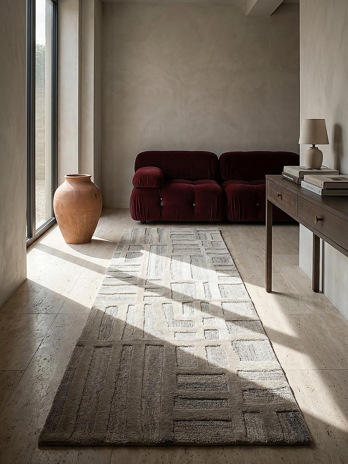 TEPPICH aus Wolle EDALE in Natur, abstrakt, Florhöhe 6 mm, 80 x 300 cm - Beige, Textil (80/300cm) - KADIMA DESIGN