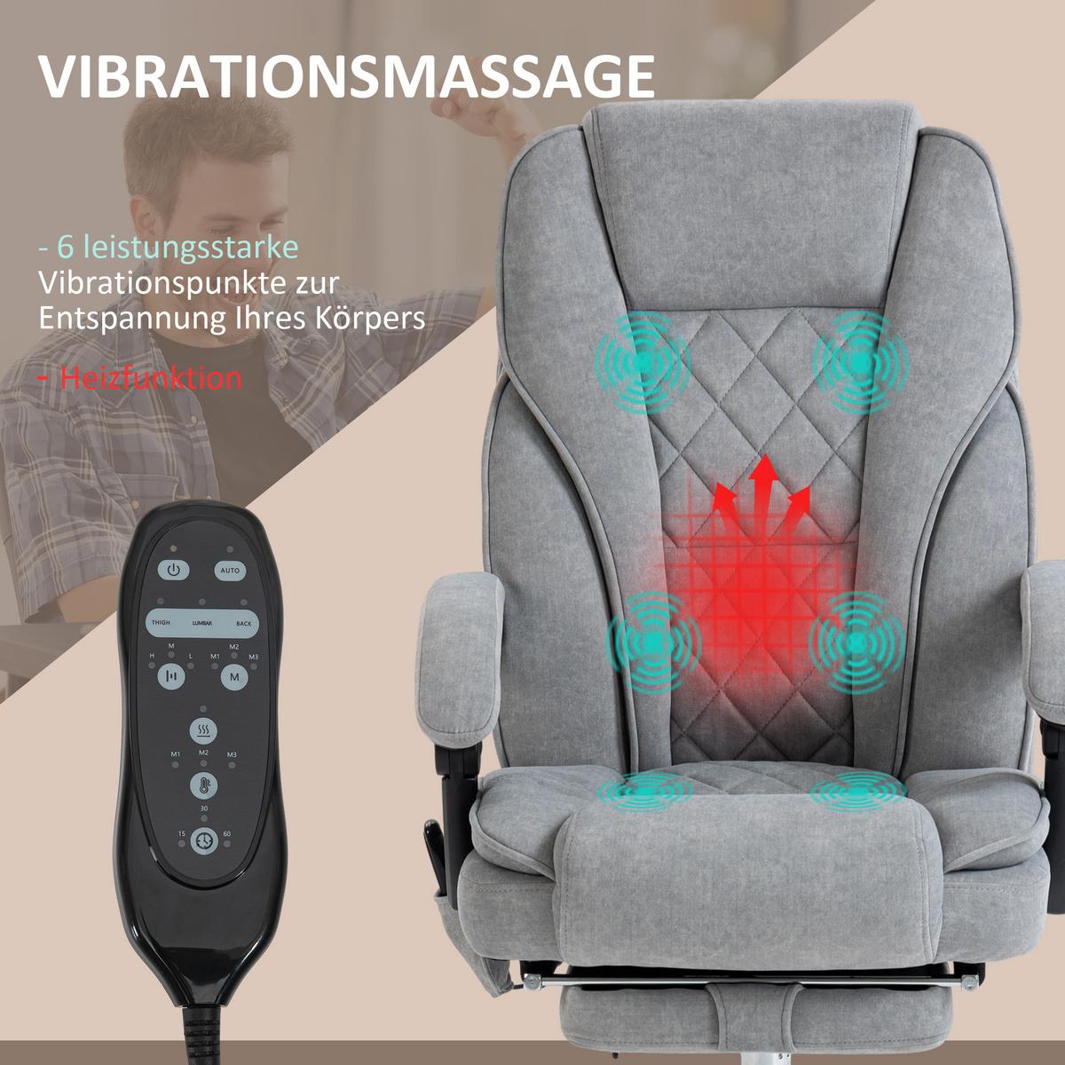 BÜROSTUHL mit Vibrtationsmassage, Ergonomischer Schreibtischstuhl mit Heizung - Grau, Metall (67/119/72cm) - Vinsetto