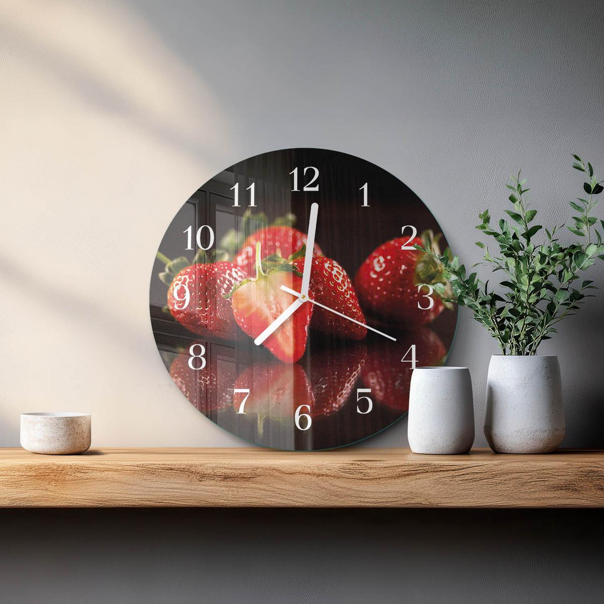 WANDUHR aus Glas Ø30 cm - Erdbeeren - Rot, Glas (30/30/0.4cm) - TULUP