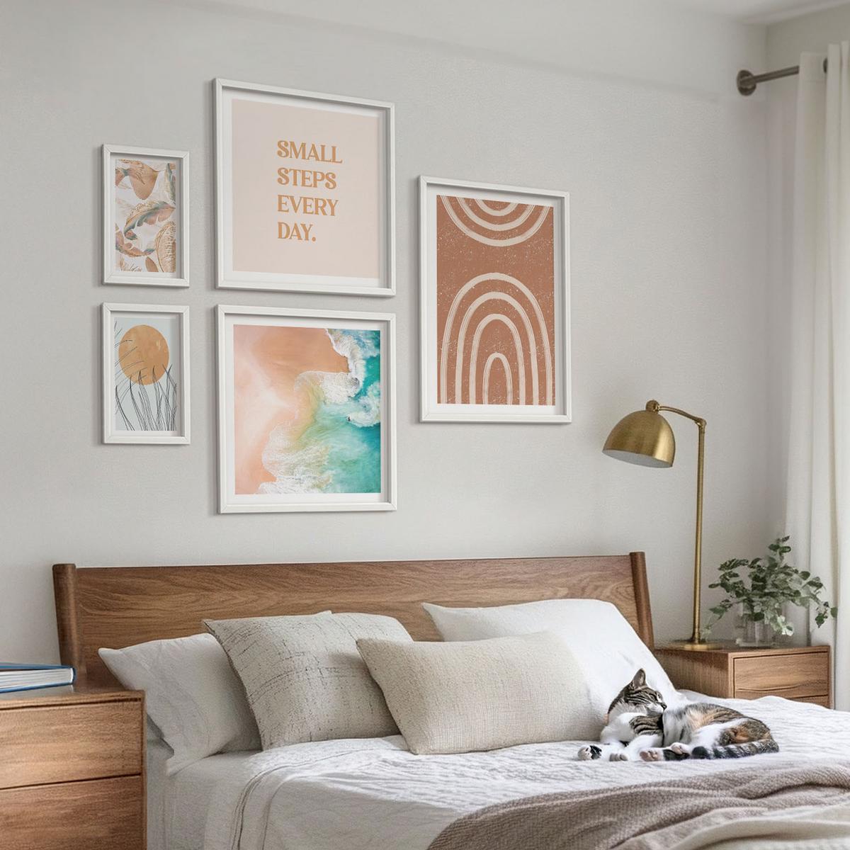 BILDER SET 5er Set - 50x50 cm & 20x30 cm & 40x60 cm Weißer Rahmen - Familie liebt Zuhause Aquarell - Weiß, Kunststoff (40/60cm) - TULUP