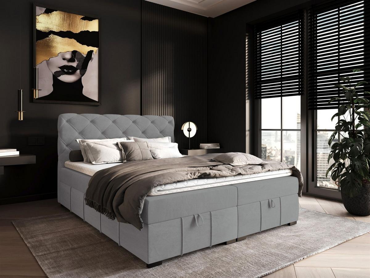 BOXBETT Gisel - Hellgrau, Holzwerkstoff/Textil (180/200cm) - Fun Möbel
