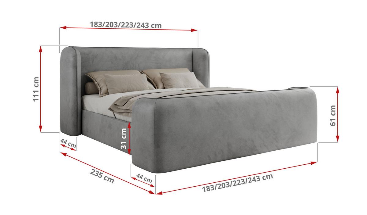POLSTERBETT EMORA CLASSIC DUO 180/200 - Hellgrau Velvet - Multipocket-Matratze - Hellgrau, Textil (180/200cm) - MKS