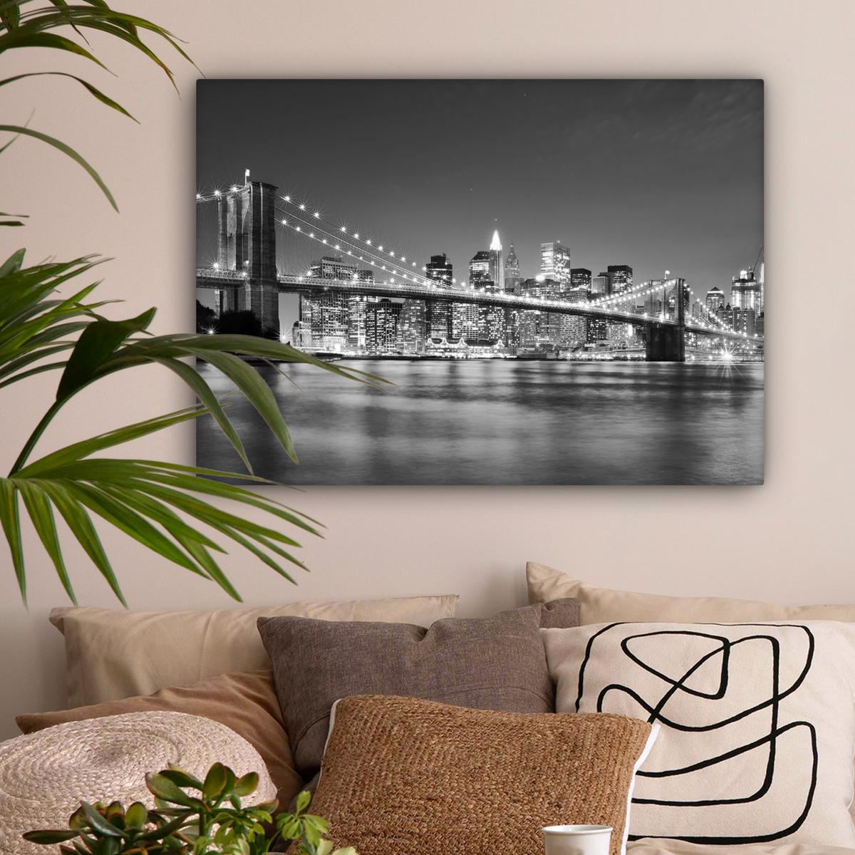 LEINWANDBILD New York - Brücke - Brooklyn - Schwarz und weiß - Architektur Wandbilder 80x60 cm - Schwarz, Textil (80/60cm) - MuchoWow