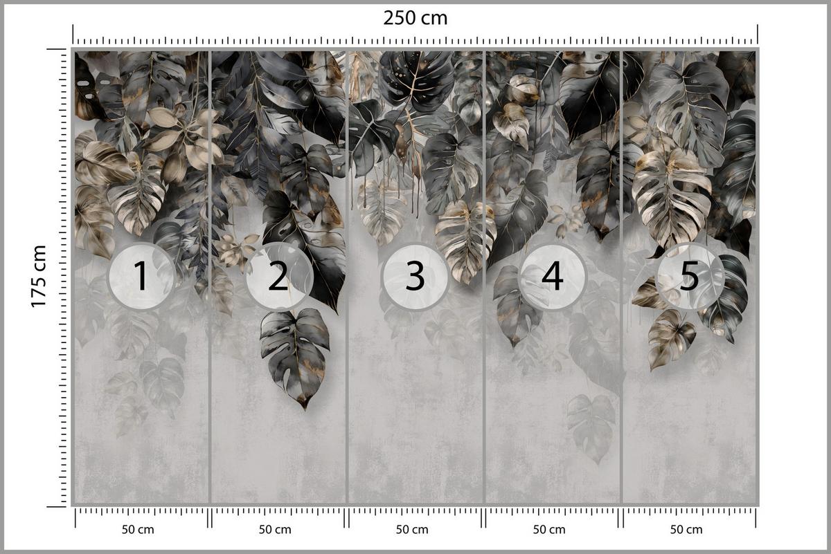 FOTOTAPETE für Wohnzimme Tropenblätter Beton Monstera 250x175 - Gelb/Schwarz, Papier (250/175cm) - Muralo