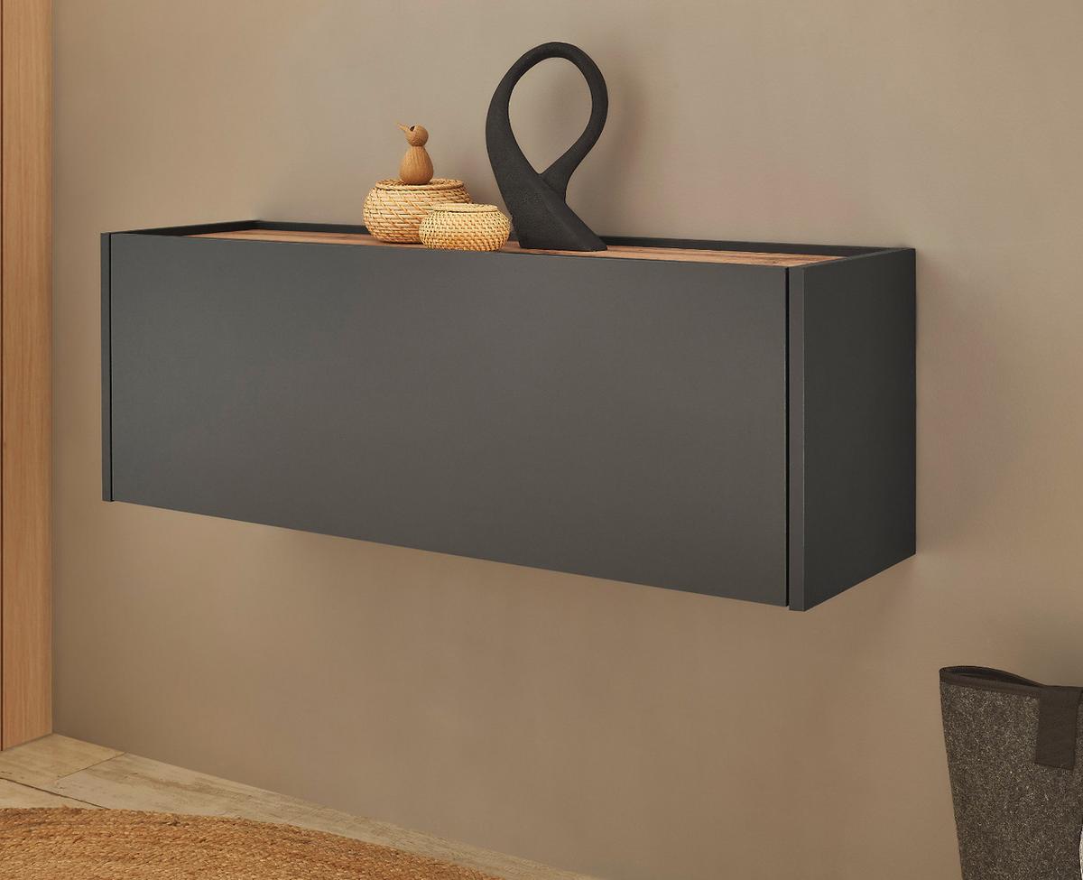 HÄNGESCHRANK grau matt, Eiche Wotan 100 cm, Schuhschrank hängend - Eiche Wotan/Grau, Holzwerkstoff/Metall (100/35/30cm) - Furn.Design