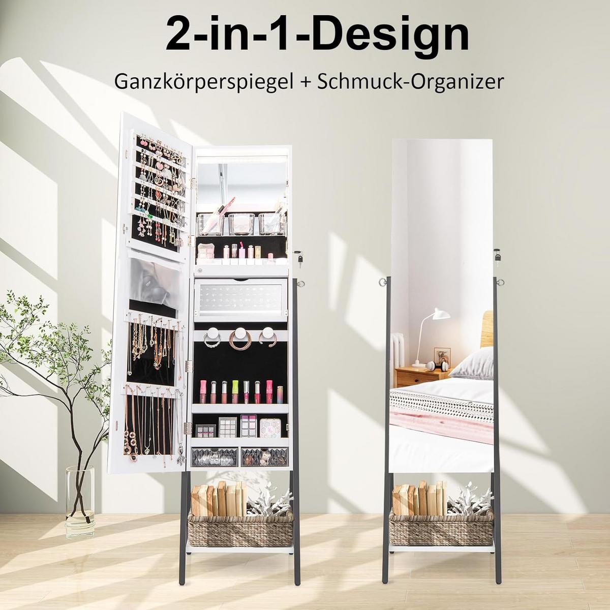 SCHMUCKSCHRANK Weiß - Weiß, Holz (42/157/37cm) - COSTWAY