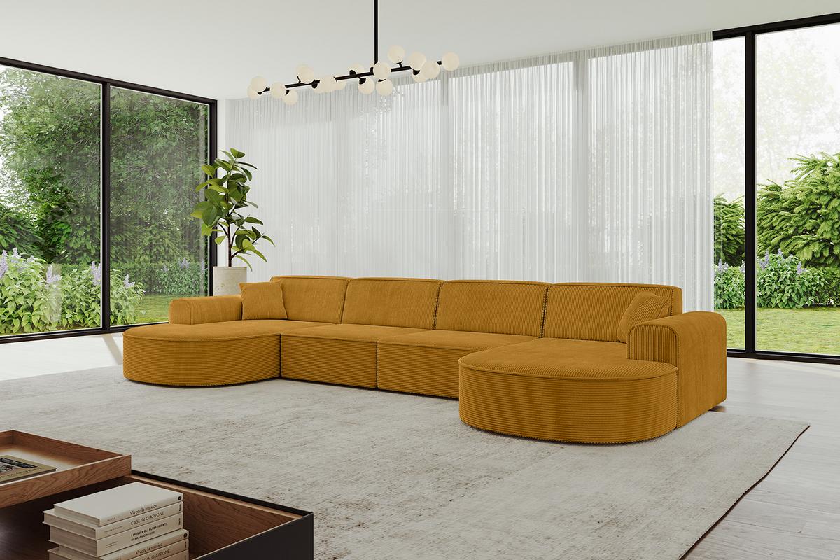 WOHNLANDSCHAFT MARI-U2 - 388x171x79 cm Senfgelb Cord - Gelb/Schwarz, Holzwerkstoff/Kunststoff (388/79/171cm) - ALTDECOR