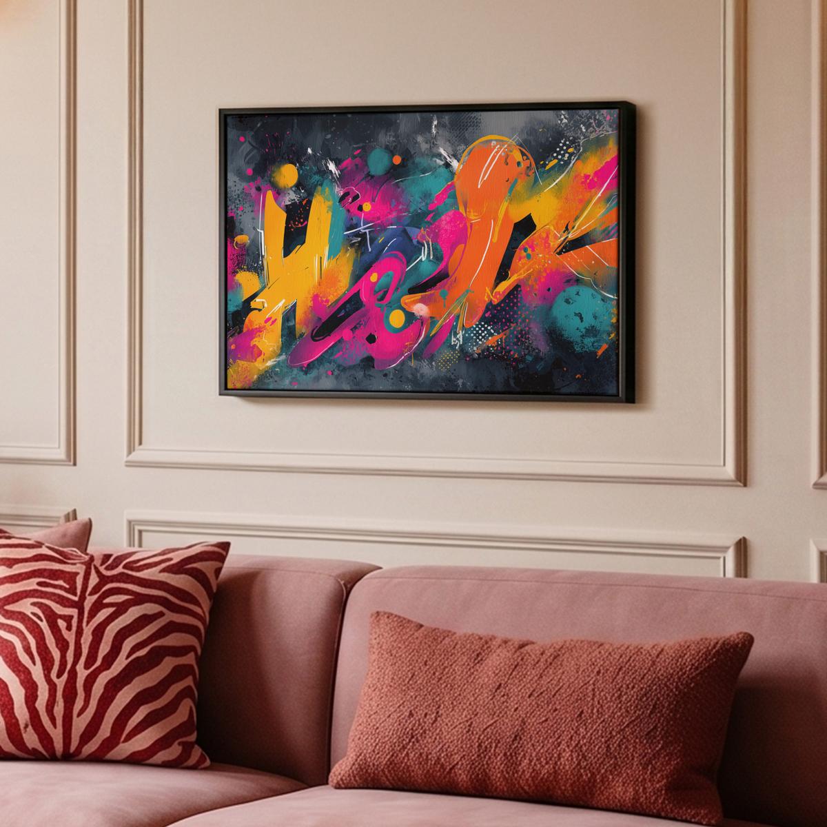 LEINWAND Bilder mit Rahmen - Abstrakt - Graffiti - Farbenfroh - Farbspritzer - 60x40 - Multicolor, Textil (60/40cm) - MuchoWow