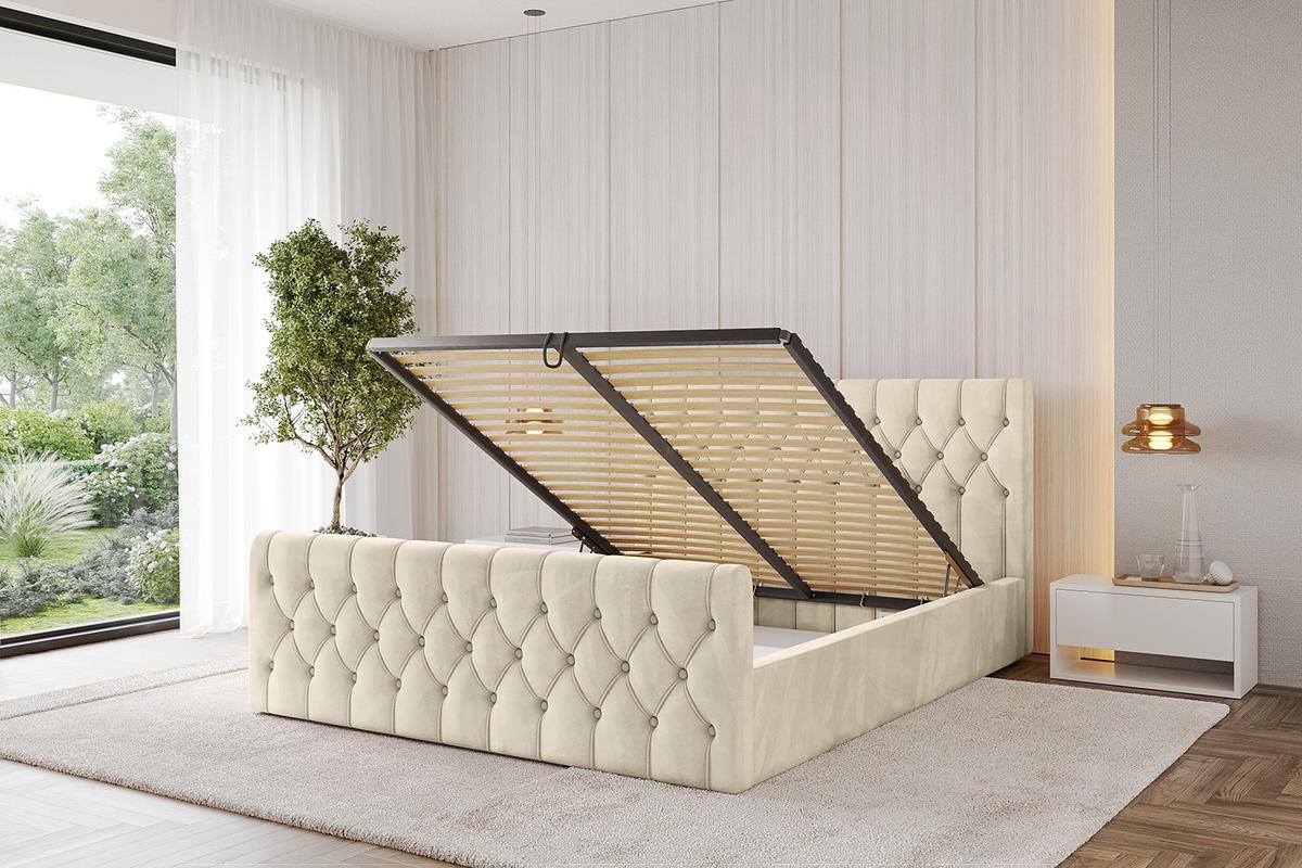 POLSTERBETT mit Bettkasten, Fußteil und Lattenrost, Boxbett ohne Matratze - RENO-Z 180x200 Beige - Ecru, Holzwerkstoff/Textil (180/200cm) - ALTDECOR