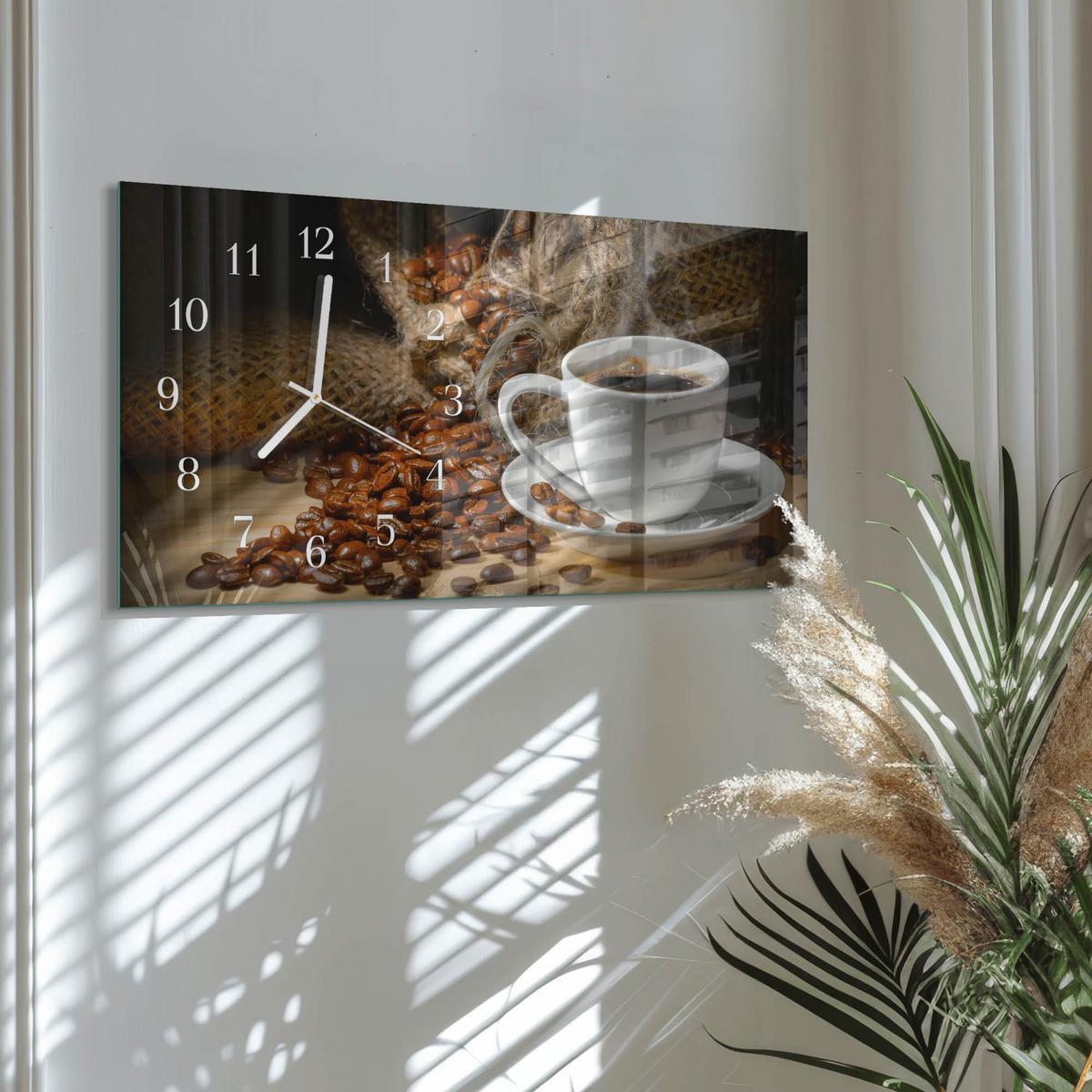 WANDUHR aus Glas 60x30 cm - Kaffee - Braun, Glas (60/30/0.4cm) - TULUP