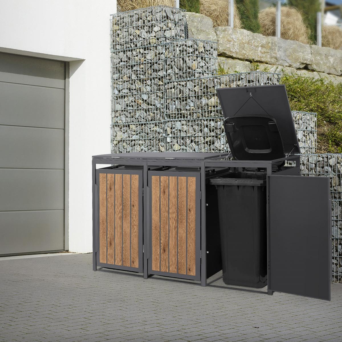 MÜLLTONNENBOX 3er 240L 196x80x120 cm Anthrazit-Eiche hell aus Stahl - Hellbraun, Metall (80/120/196cm) - ML-DESIGN