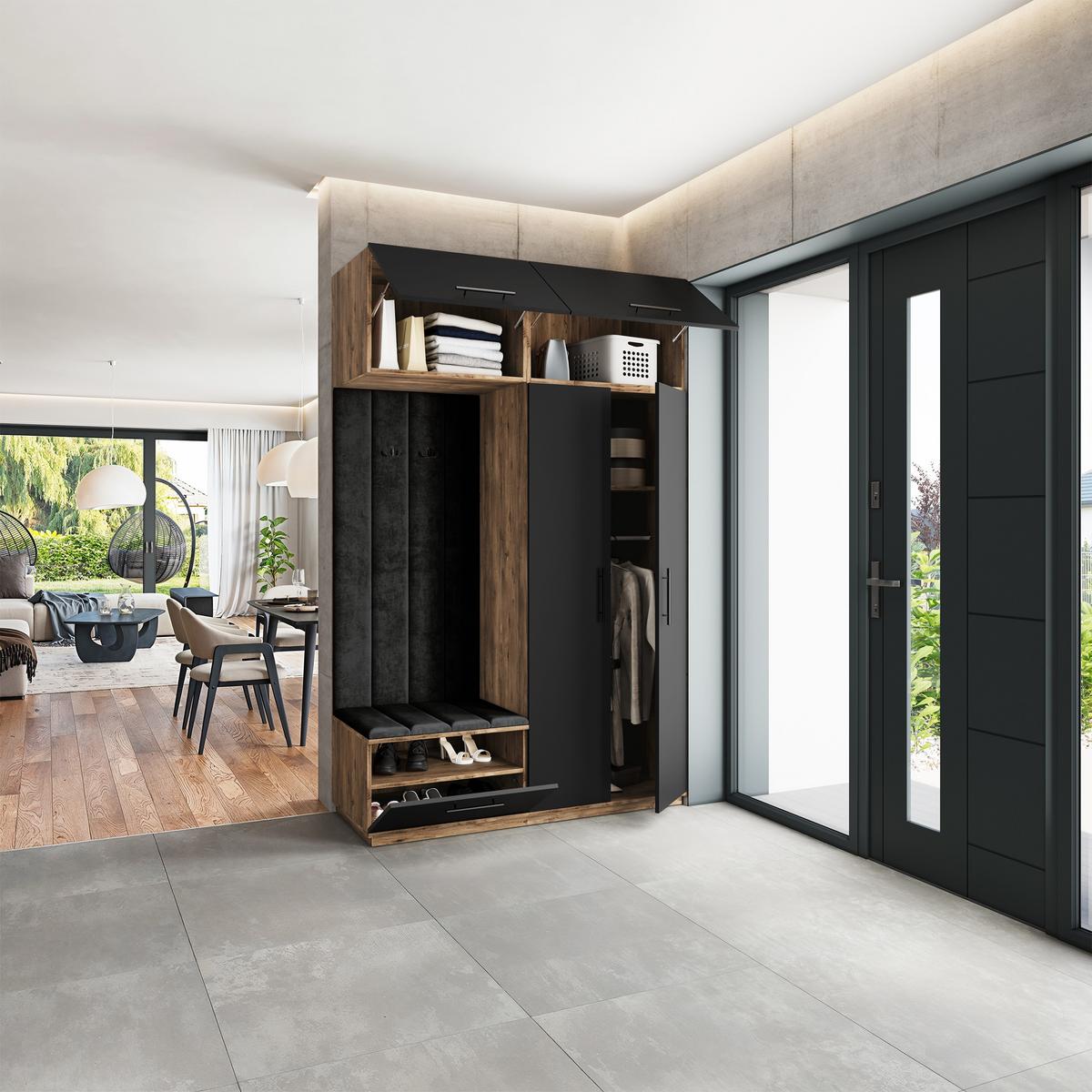 GARDEROBENSCHRANK REMA 150/240/60 cm Modern Eichefarben - Eichefarben/Schwarz, Holzwerkstoff (150/240/60cm) - MASSENO