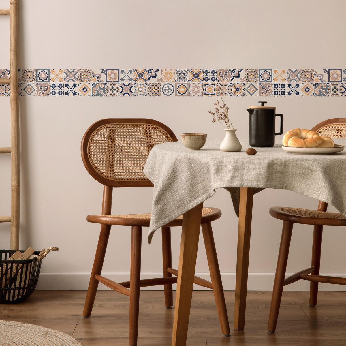 TAPETENBORDÜRE selbstklebend Marokkanische FLIESEN Ornamente Mosaik - Blau/Beige, Papier (10/300/300cm) - Muralo