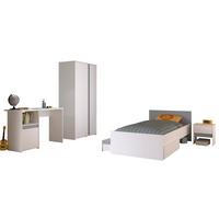 KINDERZIMMER weiß, grau oder rosa, Komplett-Set 4-teilig mit Kleiderschrank, Schreibtisch, Bett 90x200 - Weiß, Holzwerkstoff (100/182/203cm) - Parisot Meuble