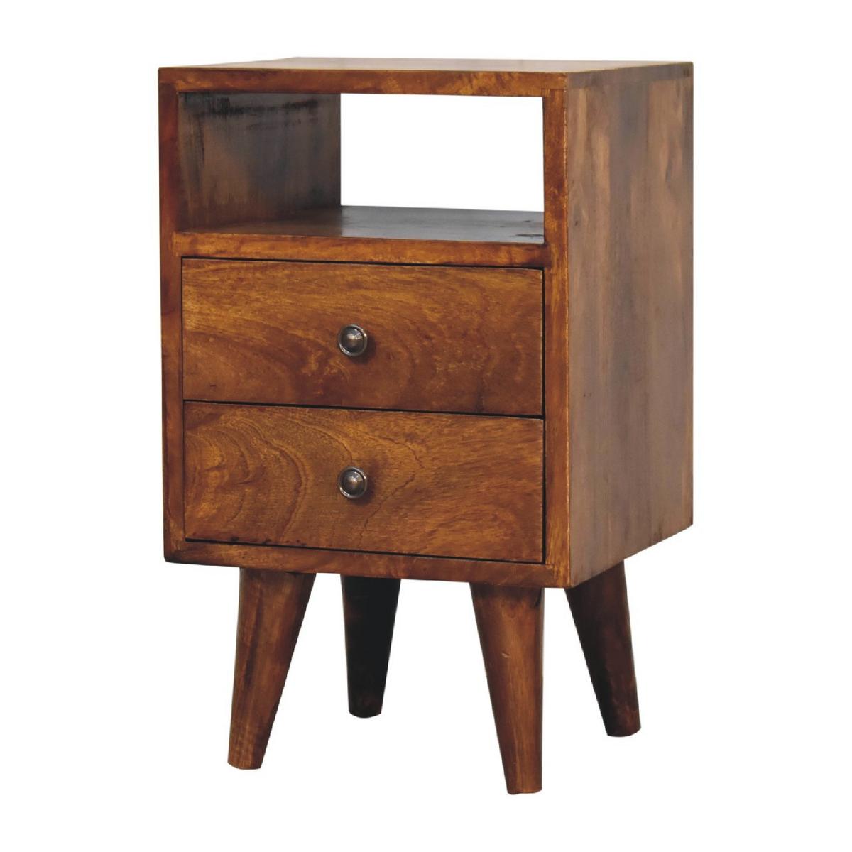 NACHTKASTEN Mini Klassisch Kastanie, 2 Schubladen und Offenes Fach, Dunkelbraun - Dunkelbraun/Messingfarben, Holz/Metall (30/50/30cm) - Artisan Furniture