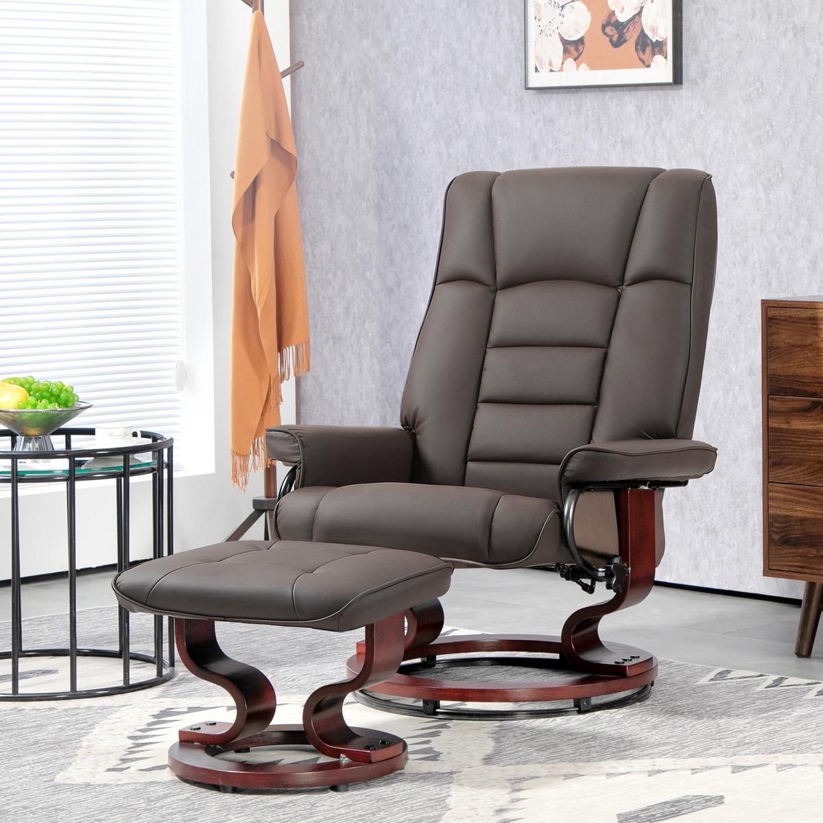 RELAXSESSEL mit Hocker, Drehbar Fernsehsessel mit Liegefunktion Kunstleder - Braun, Kunststoff (76/104/85cm) - HOMCOM