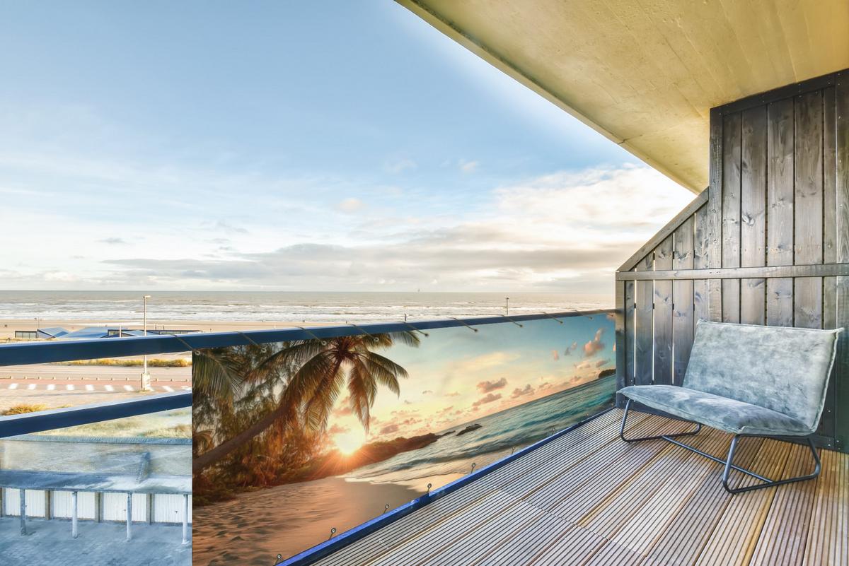 BALKON-SICHTSCHUTZ Strand - Palmen - Meer - Sonnenuntergang Witterungsbeständig 300x80 cm - Samtahornfarben, Kunststoff (300/80cm) - MuchoWow