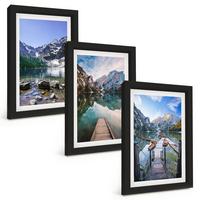 BILDER SET 3er Set - 20x30 cm Schwarzer Rahmen - Berge, Seen, Holzstege - Schwarz, Kunststoff (20/30cm) - TULUP