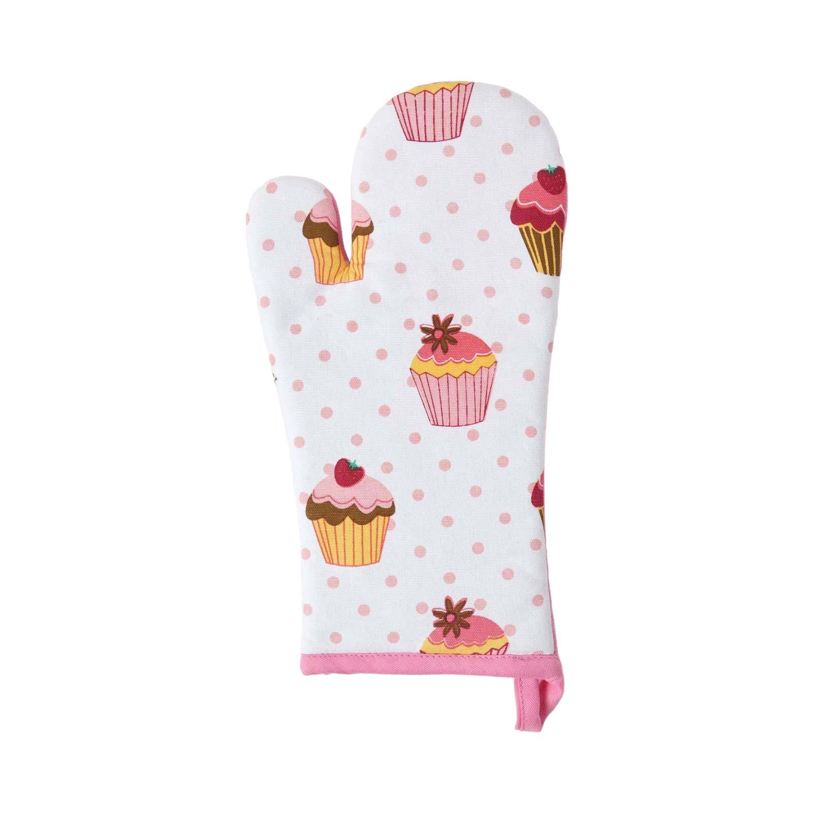 OFENHANDSCHUH Cupcakes 18/32 cm, Baumwolle wattiert - Rosa, Textil (18/32cm) - Homescapes