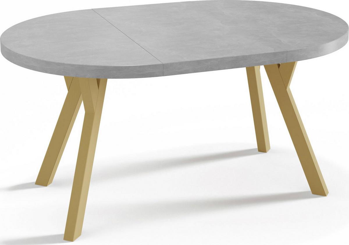 ESSTISCH Mateo runder ausziehbarer, Grauer Beton 100-150/100/76 cm - Goldfarben/Hellgrau, Holz/Holzwerkstoff (100/150/76cm) - WFL GROUP