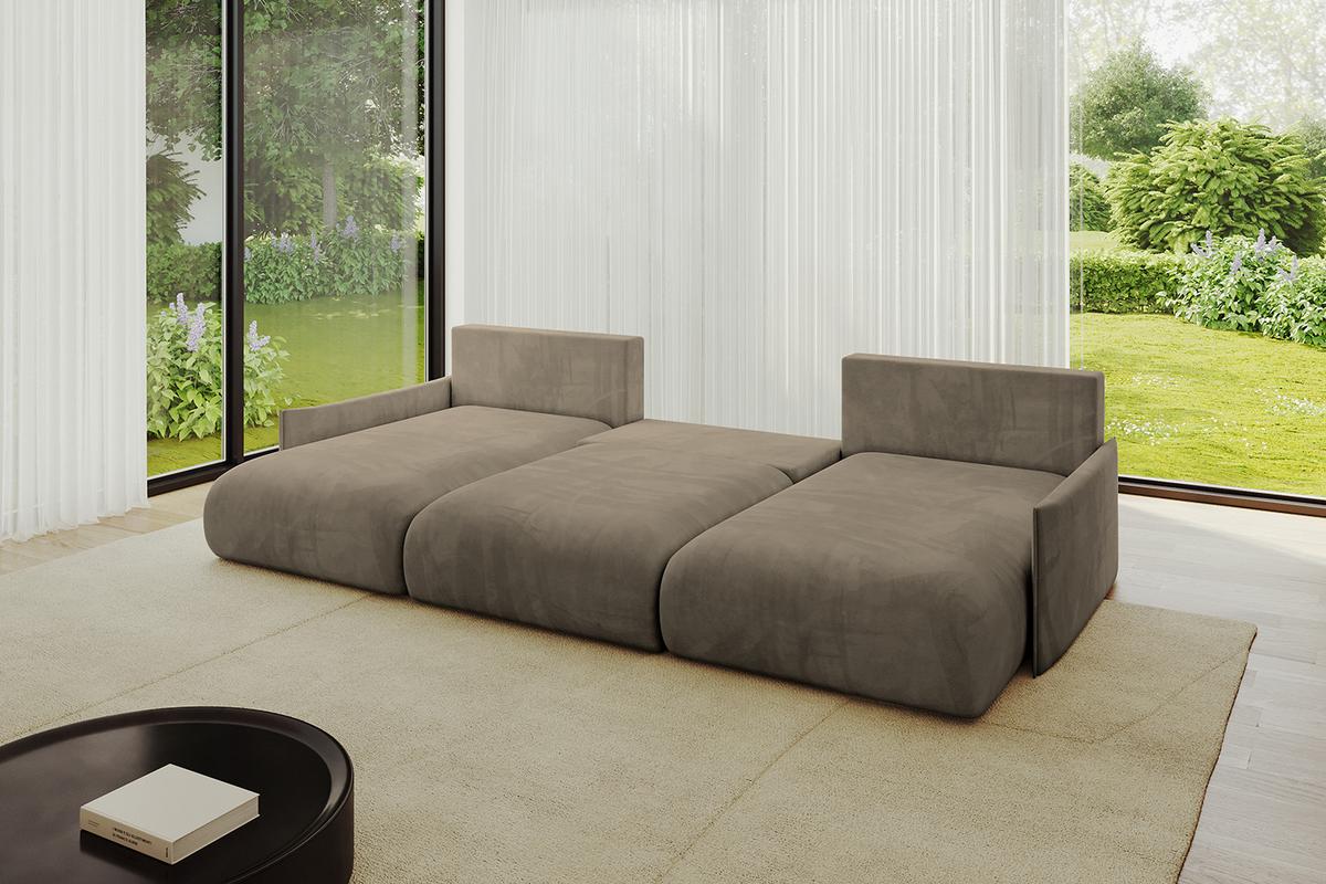 WOHNLANDSCHAFT mit Schlaffunktion und Bettkasten ONESK-U-v1 317x177x72 Braun Velours - Braun, Holzwerkstoff/Kunststoff (317/72/177cm) - ALTDECOR