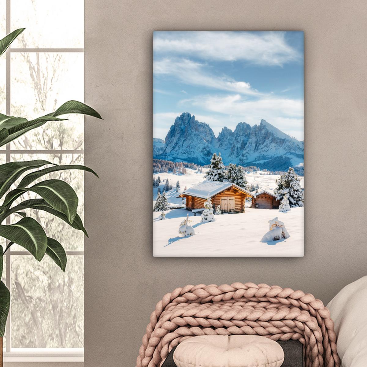 LEINWANDBILD Winter - Hütte - Berge - Aussicht - Schnee Wanddeko 40x60 cm - Eichefarben, Textil (40/60cm) - MuchoWow
