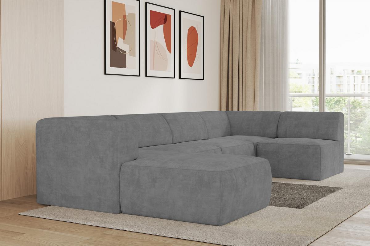 WOHNLANDSCHAFT Ottomane Links MOVO-L 345x180x78 cm Grau Velours - Taupe, Holzwerkstoff/Kunststoff (345/78/180cm) - ALTDECOR