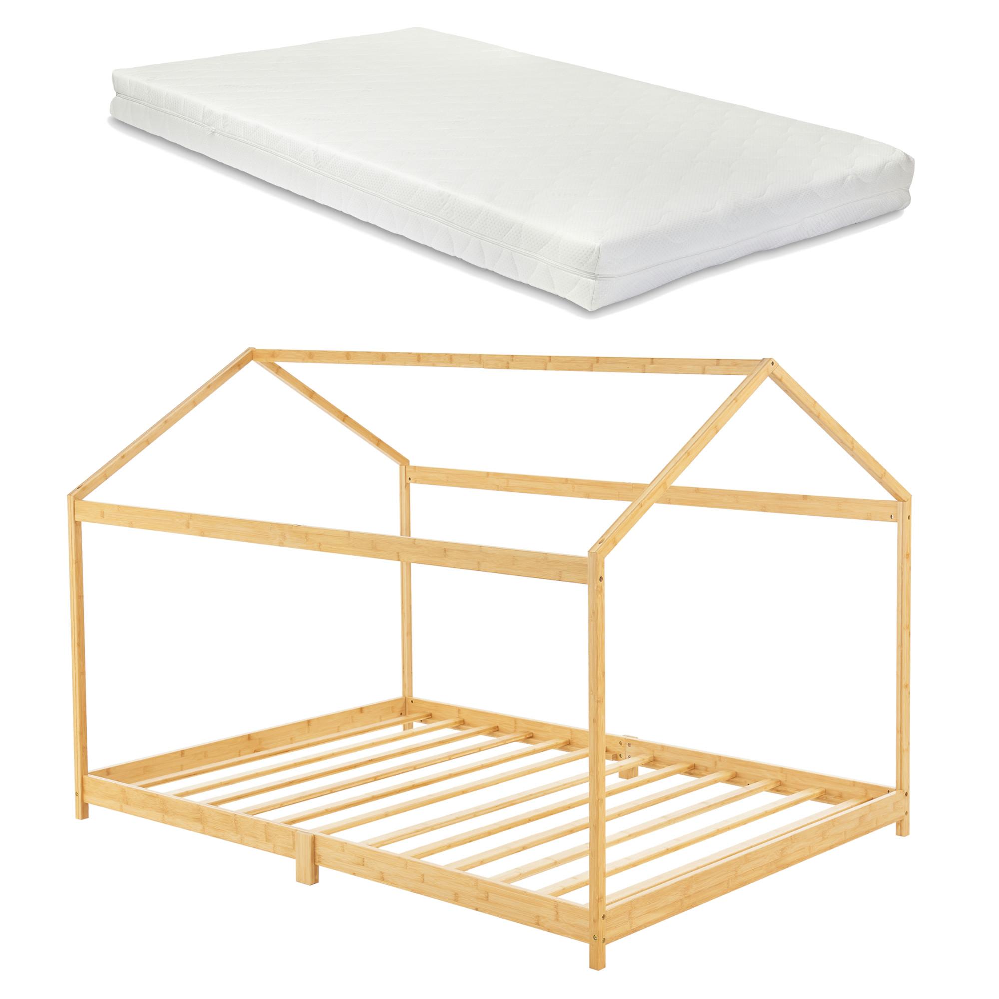 HAUSBETT Vindafjord mit Matratze - Naturfarben, Holz/Textil (90/200cm) - [en.casa]