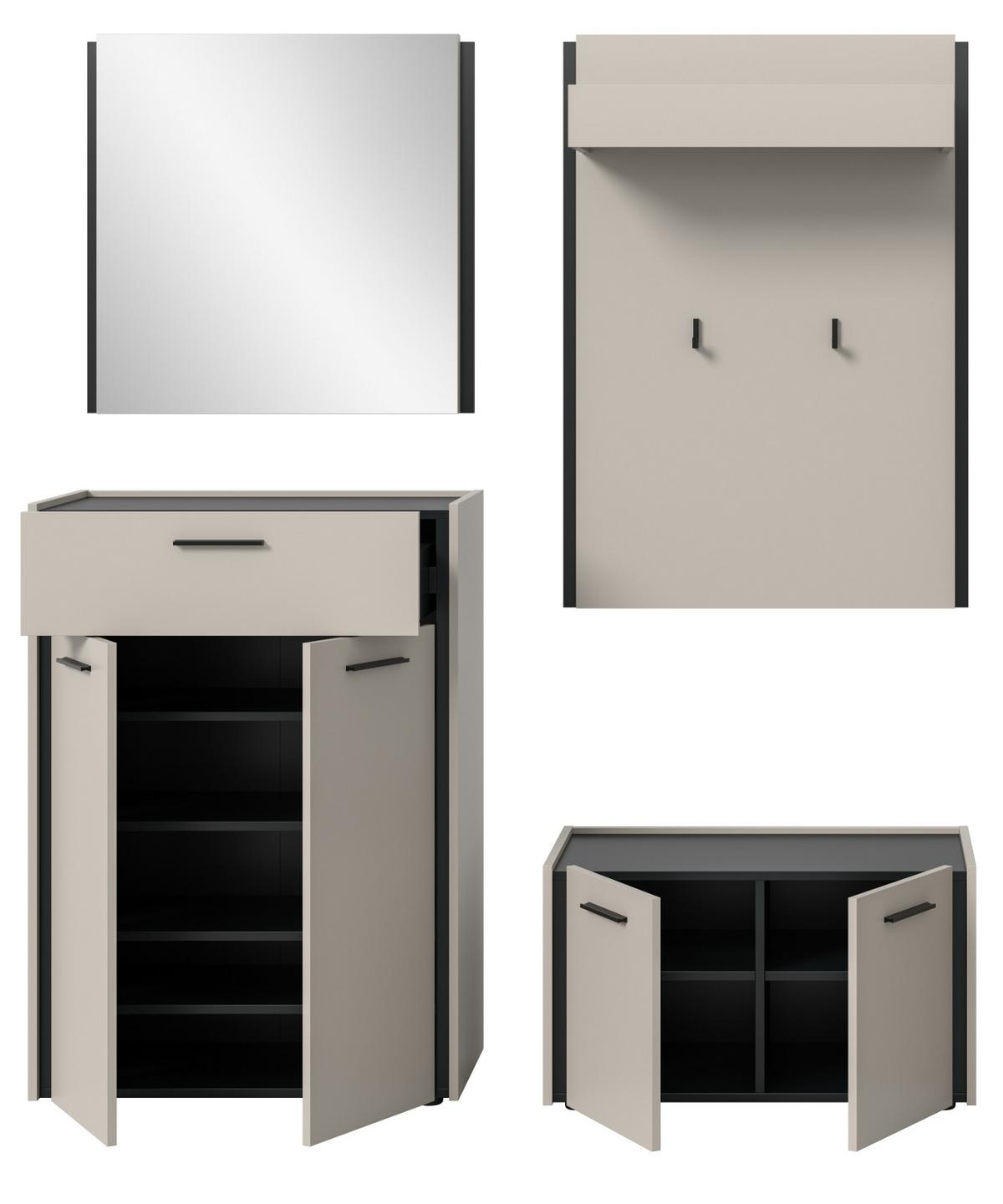 GARDEROBEN-SET 4-teilig Kaschmir 165 x 190 cm, Komplettset mit Soft-Close - Kaschmir/Schwarz, Holzwerkstoff/Kunststoff (165/190/40cm) - Inn.Furn