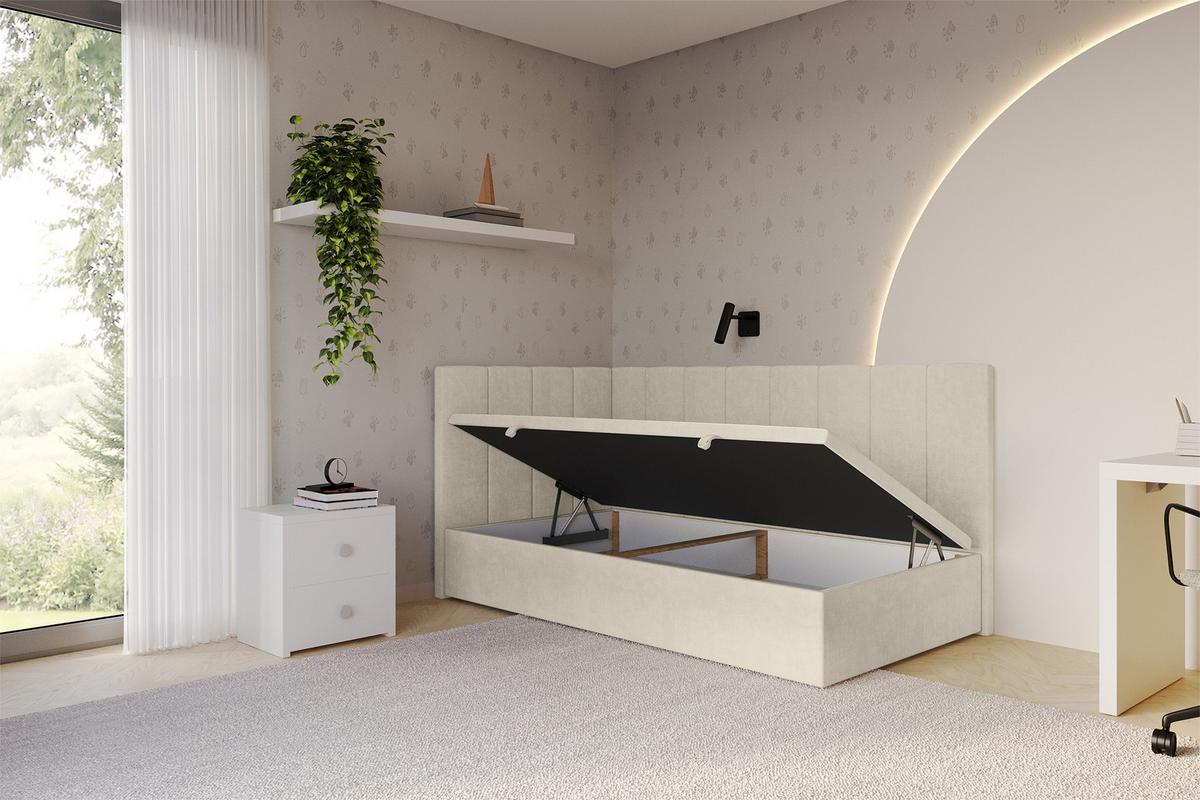 EINZELBETT Jugendbett mit Bettkasten Rechts, ohne Matratze - LOVY 90x200 Beige - Cappuccino, Holzwerkstoff/Textil (90/200cm) - ALTDECOR