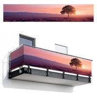 BALKON-SICHTSCHUTZ Baum - Heidekraut - Sonnenaufgang Deko XXL 500x100 cm - Flieder, Kunststoff (500/100cm) - MuchoWow