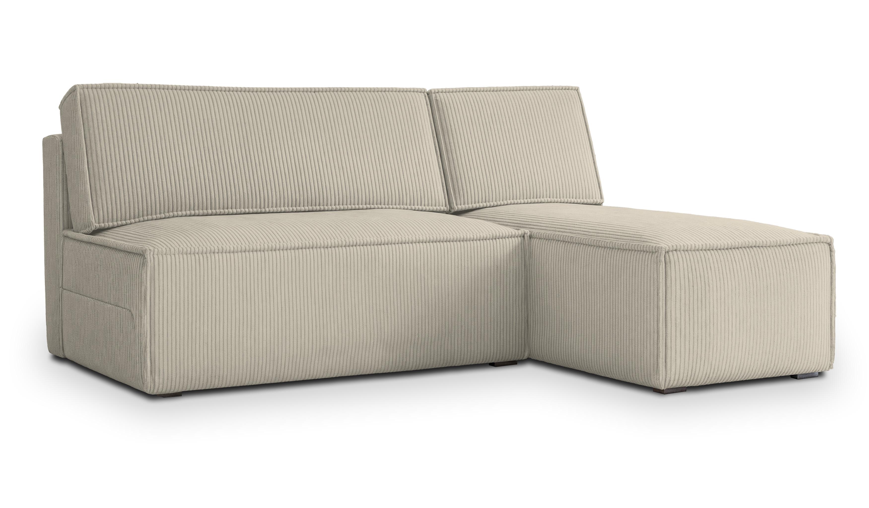ECKSOFA BRISO P Creme Kordstoff mit Schlaffunktion - Creme/Grau, Holz/Kunststoff (200/140cm) - MASSENO