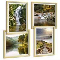 BILDER SET 4er Set - 50x50 cm & 40x60 cm Goldrahmen - Wasserfälle, Berge, Wolken, Herbst - Goldfarben, Kunststoff (50/50cm) - TULUP