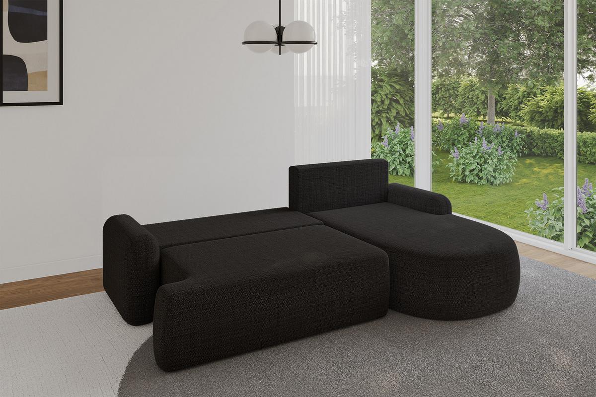 ECKSOFA mit Schlaffunktion und Bettkasten LIRA-L - 264x172x89 Schwarz - Schwarz, Holzwerkstoff/Textil (172/264cm) - ALTDECOR