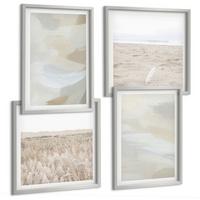 BILDER SET 4er Set - 50x50 cm & 40x60 cm Silberner Rahmen - Abstrakter Hintergrund mit feinen Strichen - Silberfarben, Kunststoff (50/50cm) - TULUP