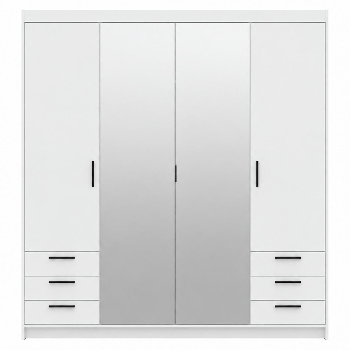 DREHTÜRENSCHRANK Elena mit 4 Türen, 6 Schubladen und Spiegel, 176 cm, Weiß - Weiß, Holzwerkstoff (176/190/53cm) - Beautysofa