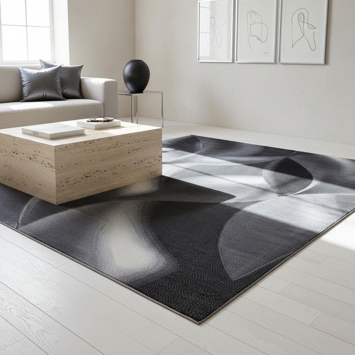 TEPPICH Kurzflor INN in Schwarz, mit abstraktem Wellenmuster, 140 x 200 cm - Schwarz, Textil (200/140cm) - KADIMA DESIGN