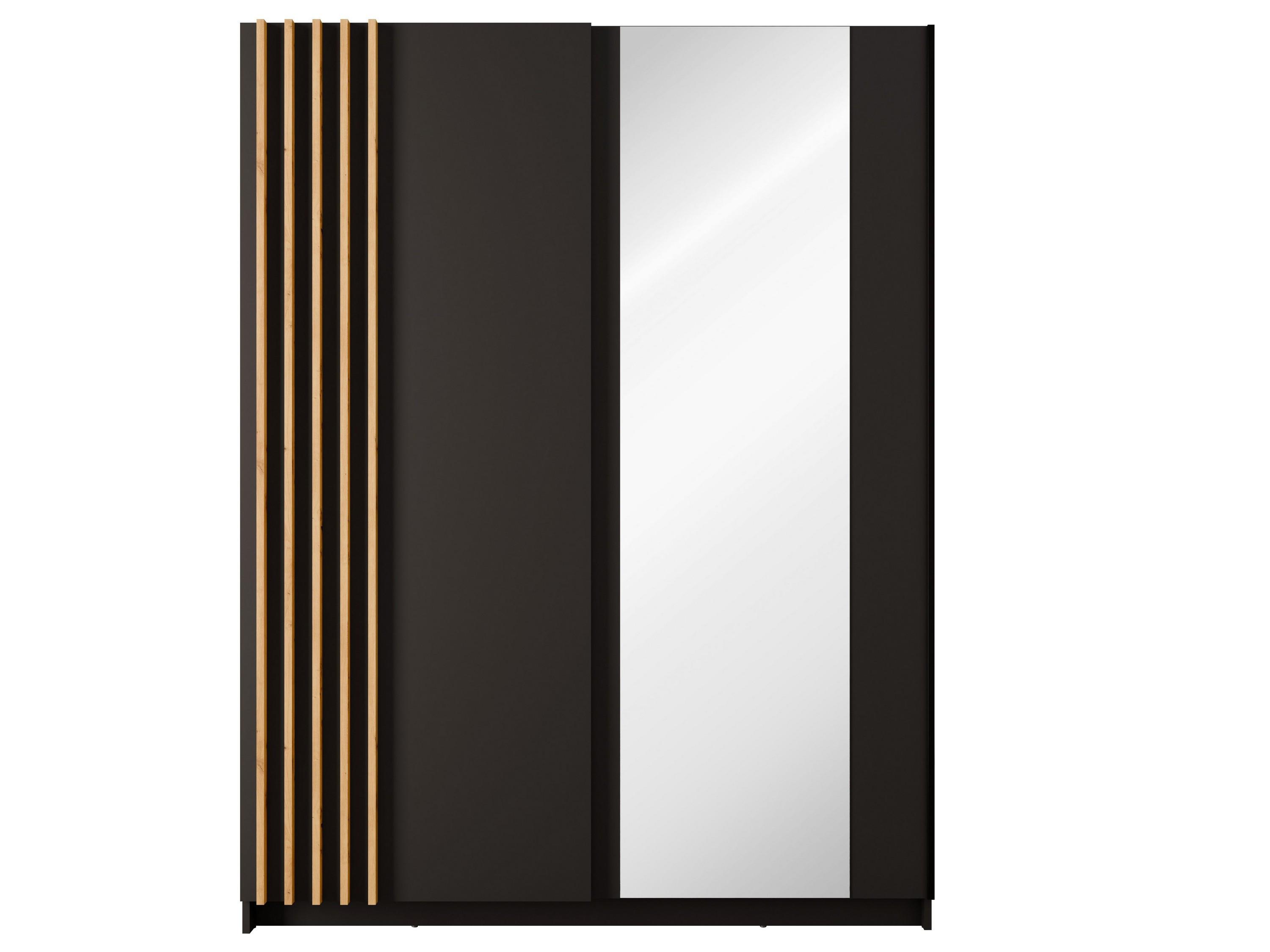 SCHWEBETÜRENSCHRANK RANOR 150,6/198,5/62cm 2-türig mit Spiegel Schwarz - Schwarz/Eiche Artisan, Holzwerkstoff (150.6/198.5/62cm) - MASSENO