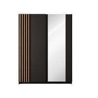 SCHWEBETÜRENSCHRANK RANOR 150,6/198,5/62cm 2-türig mit Spiegel Schwarz - Schwarz/Eiche Artisan, Holzwerkstoff (150.6/198.5/62cm) - MASSENO