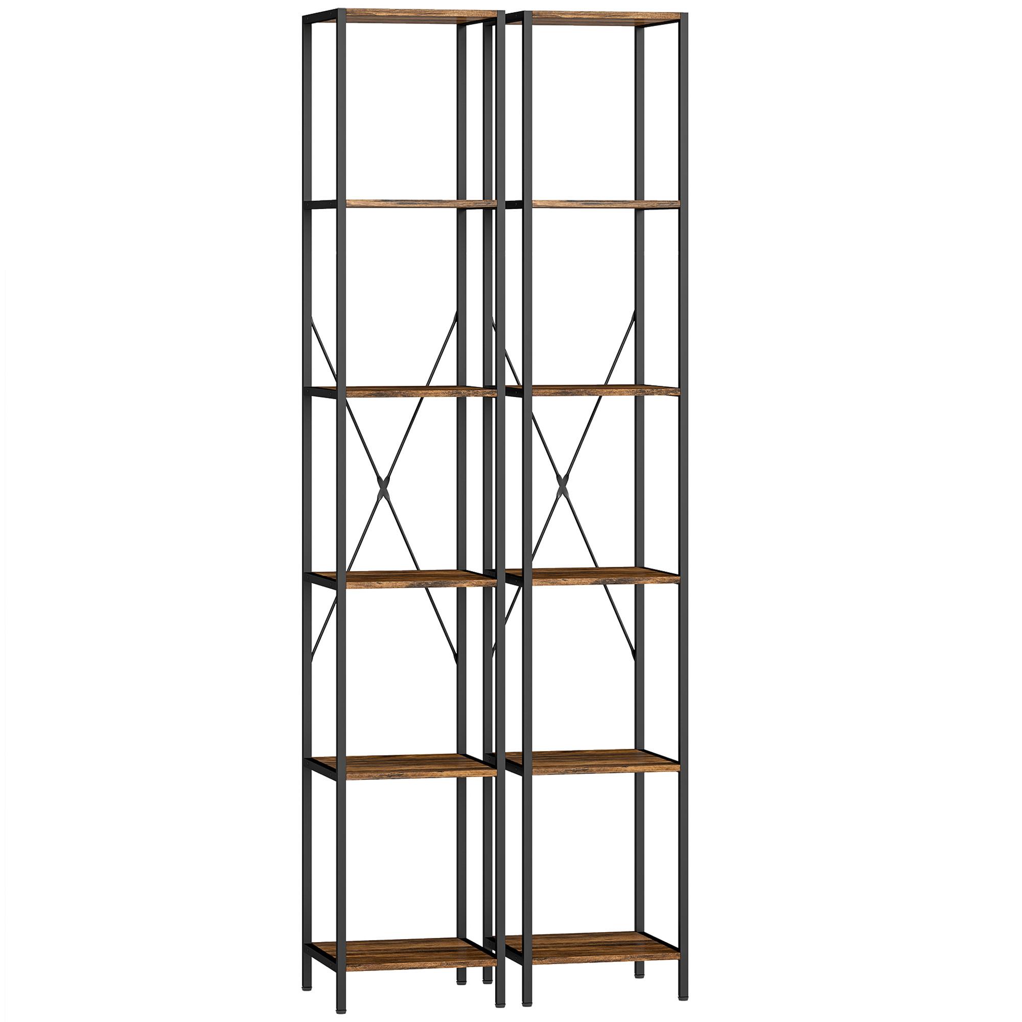 BÜCHERREGAL 2er Set Spanplatte Kohlenstoffstahl Rustikal-Braun - Schwarz/Braun, Holzwerkstoff/Metall (30/174.5/30cm) - HOMCOM