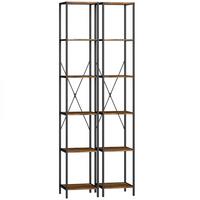 BÜCHERREGAL 2er Set Spanplatte Kohlenstoffstahl Rustikal-Braun - Schwarz/Braun, Holzwerkstoff/Metall (30/174.5/30cm) - HOMCOM