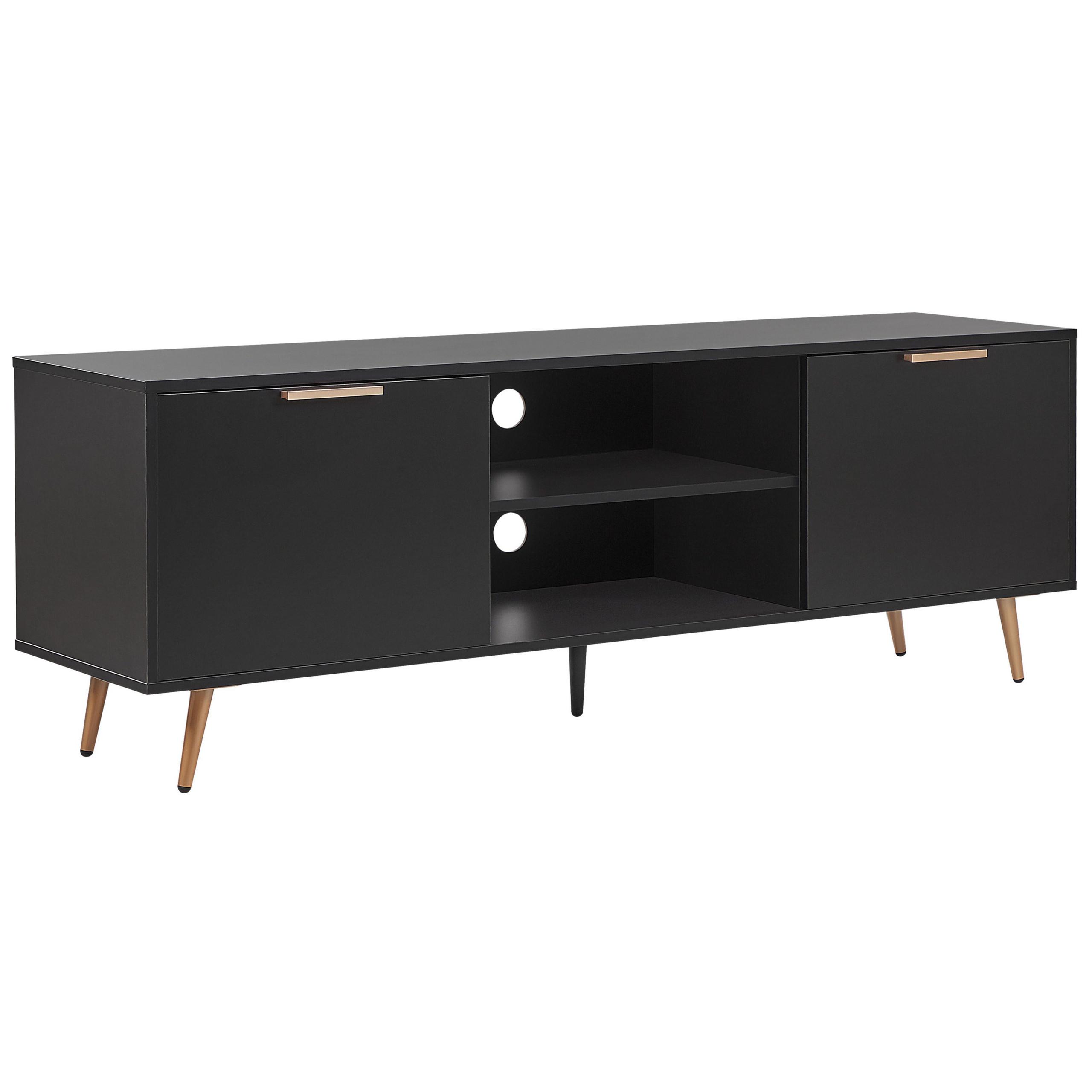 TV-MÖBEL Schwarz, Gold INDIO 40/166/57 cm - Schwarz, Holzwerkstoff (166/57/40cm) - Beliani