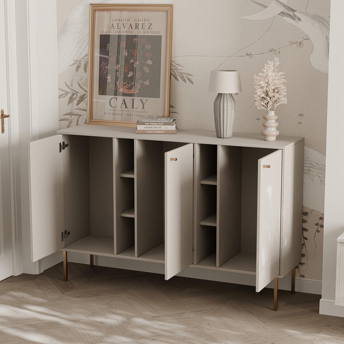 KOMMODE FLOW 157/41/95 cm, Sandbeige - Beige, Holzwerkstoff/Metall (157.7/95/40.8cm) - Idohome