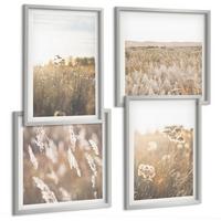 BILDER SET 4er Set - 50x50 cm & 40x60 cm Silberner Rahmen - Landschaftsgrasblumen Wärme - Silberfarben, Kunststoff (50/50cm) - TULUP