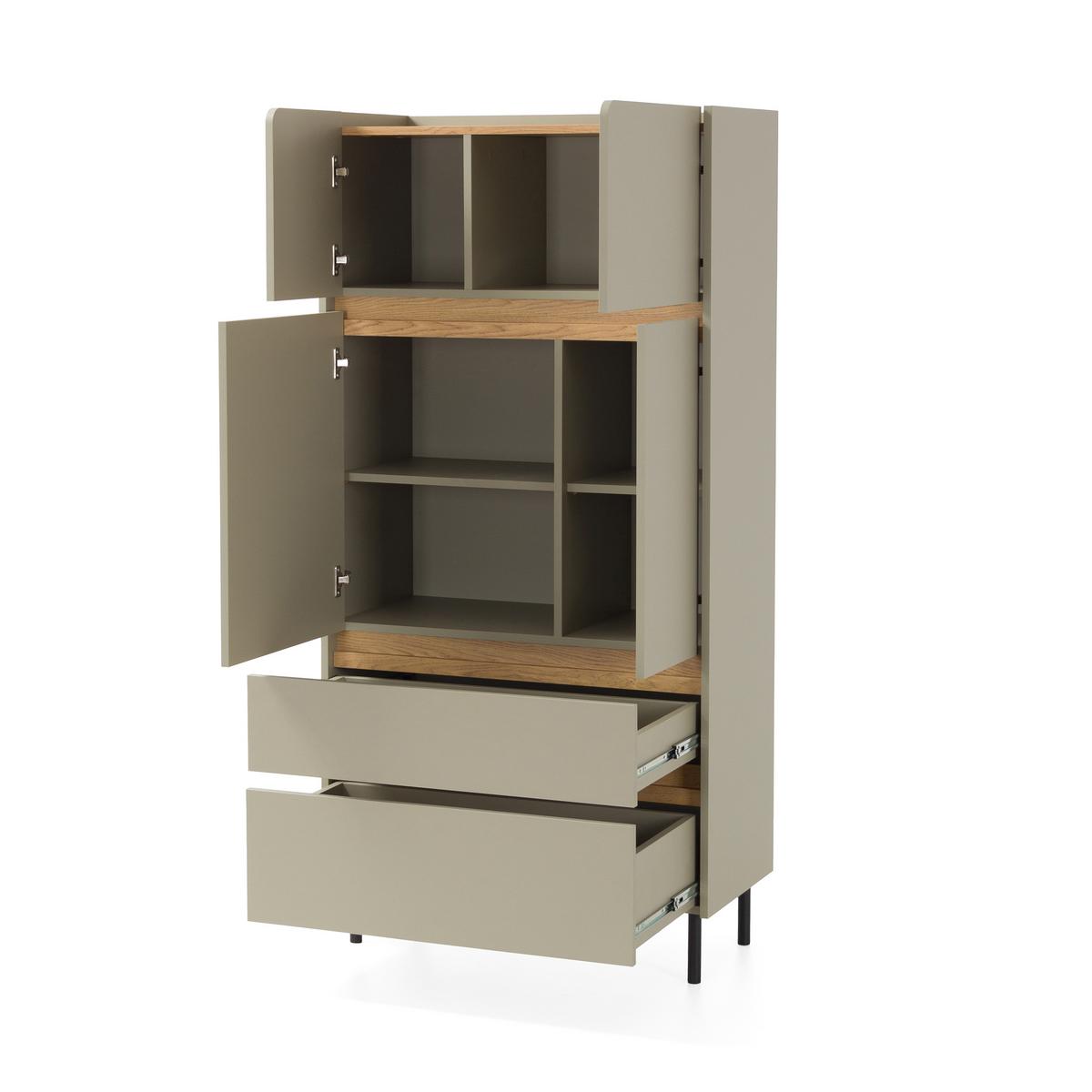 HIGHBOARD Lico mit 2 Schubalden und 4 Türen, Eukalyptus - Eukalyptusholzfarben, Holzwerkstoff (80/165/40cm) - Beautysofa