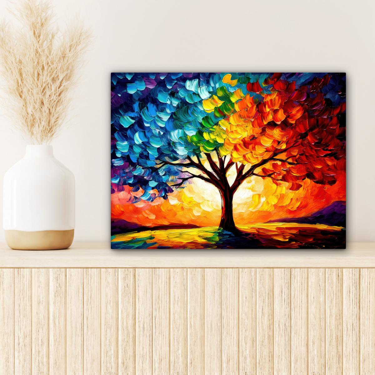 LEINWANDBILD Baum - Kunst - Natur - Sonnenuntergang Wandbild 40x30 cm - Multicolor, Textil (40/30cm) - MuchoWow