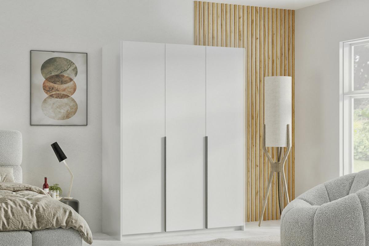 DREHTÜRENSCHRANK AMARA 148/204/58cm 3-türig Weiß - Weiß, Holzwerkstoff (148/204/58cm) - MASSENO